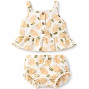 Emily & Oliver Baby Girl 18M Lemon Print Muslin Set EUC